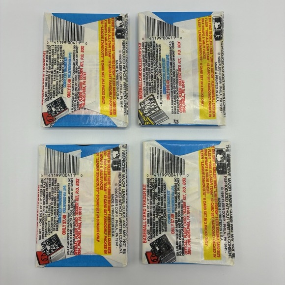 Lot of 4 1990 Fleer‎ Baseball Wax Pack Factory Sealed MLB Vintage - Picture 2 of 2